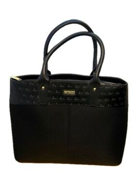NEW Luxurious St. John Knits Black Shoulder Bag Logo Purse with Leather Trim